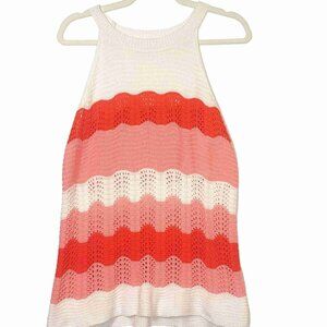 Red, Pink, & White Wave Knit Top - Hugs Neck